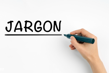 Hand written text "jargon" on a white background